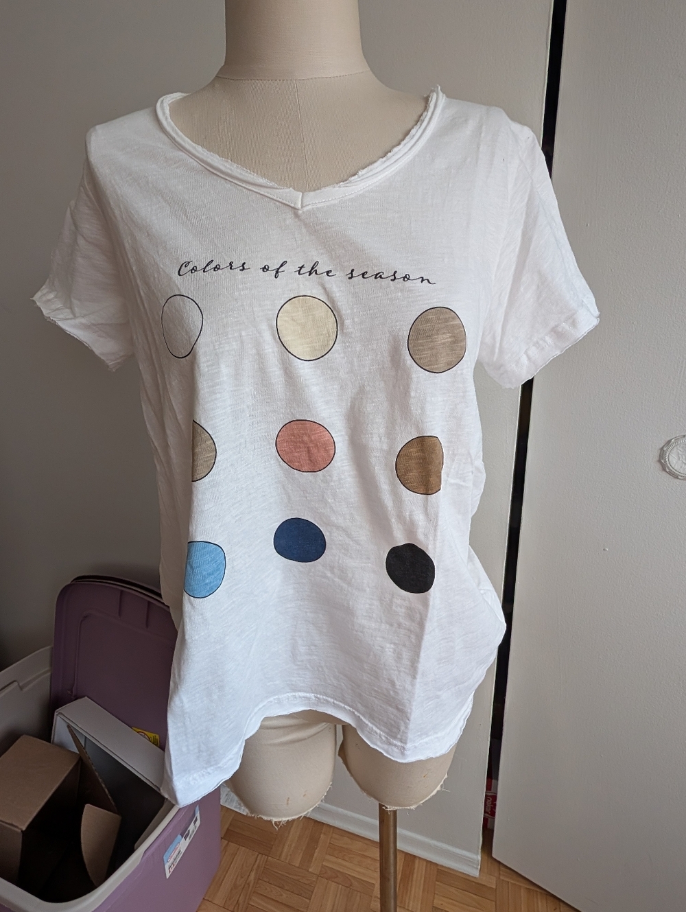 White Graphic Tee with Multicolor Dot Print